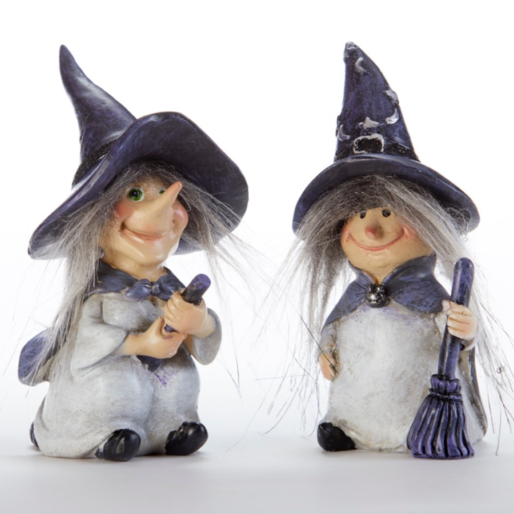 2 Miniature Witch Figurines w Broom Halloween  New 🧙‍♀️